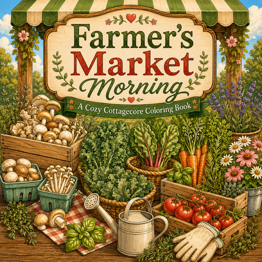 Farmer's Market Morning coloring book cover